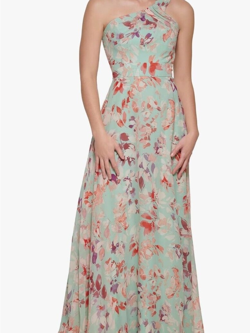 Eliza J Mint One-Shoulder Floral Maxi Dress